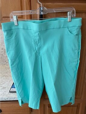 Alfred Dunner Teal Stretch Petite Pull-On Bermuda